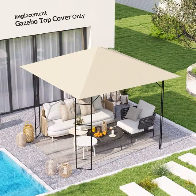 Outsunny Cream Polyester Gazebo Canopy Replacement Cover with UPF 30 Protection, W x D: 300 x 300 cm