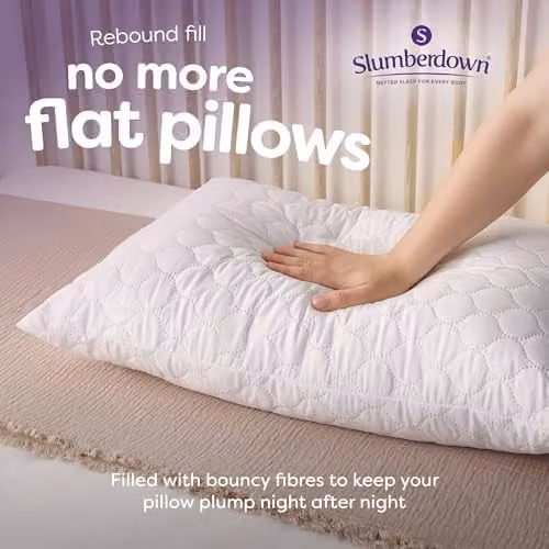 Slumberdown 2 Pack Firm Microfibre Pillows in White for Side and Back Sleepers – 2