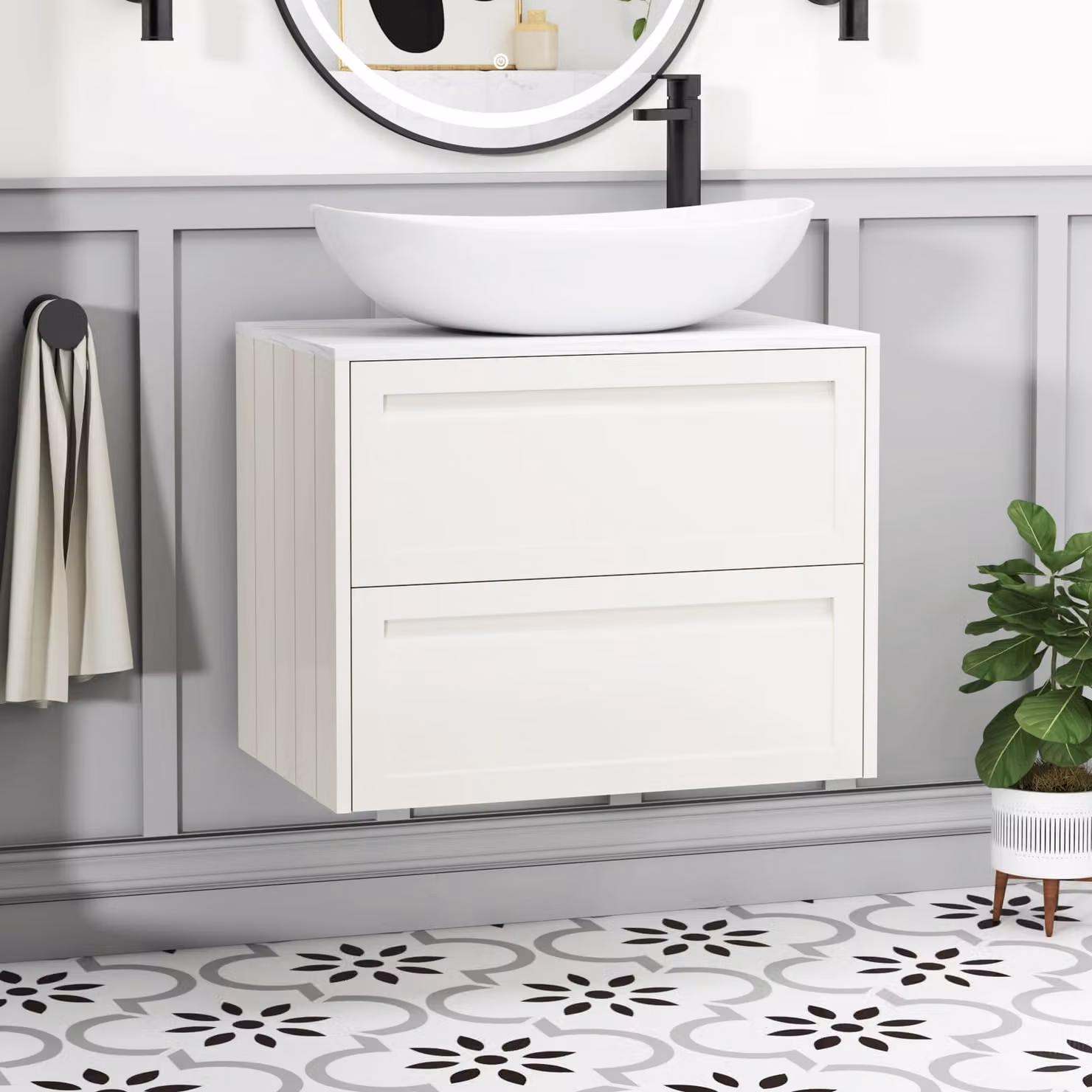Royal Bathrooms Elmore 700mm Classic White Wall Hung 2 Drawer Vanity Unit with Cesar Basin