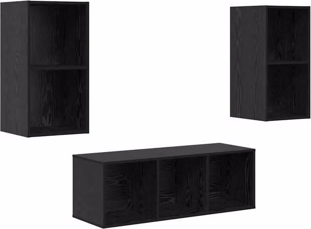 Berkfield Home 3-Piece Modern TV Cabinet Set in Black Oak, W/D/H: 37 x 37 x 107 cm – 1
