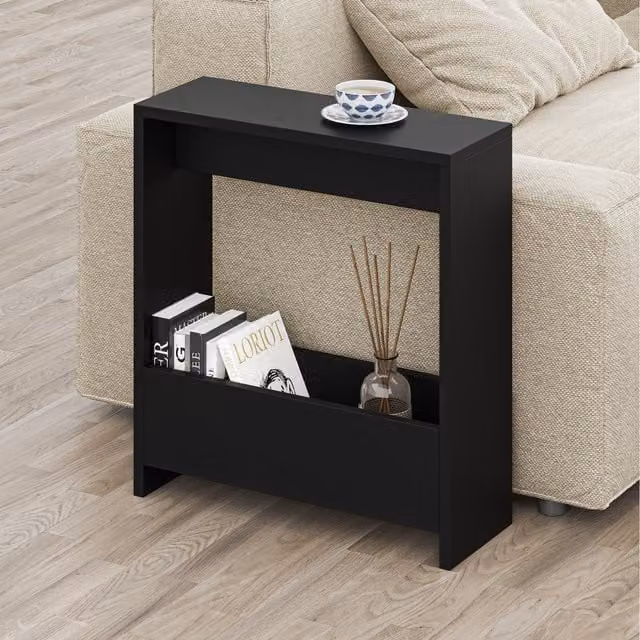 Decortie Simpi Modern 2-Tier Side Table in Black, W/D/H: 60 x 20 x 55 cm