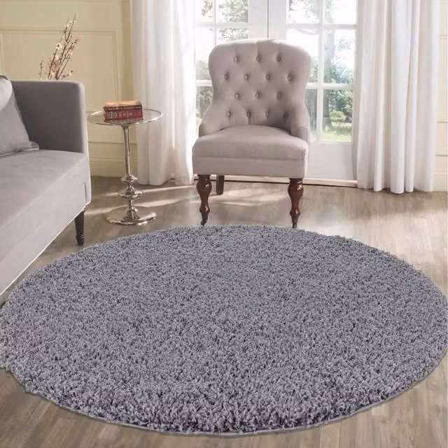 Desire Rugs Plain Fluffy Shaggy Area Rug, Grey, W/D/H: 120 x 120 x 1 cm