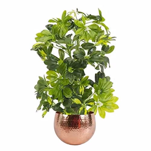 Botanik Artificial Green Potted Office Plant in Gold Metal Tabletop Pot