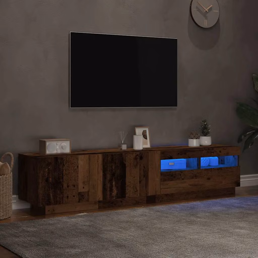 Berkfield Home TV Cabinet with LED Lights in Old Wood Brown, W/D/H: 180 x 35 x 40 cm – 5