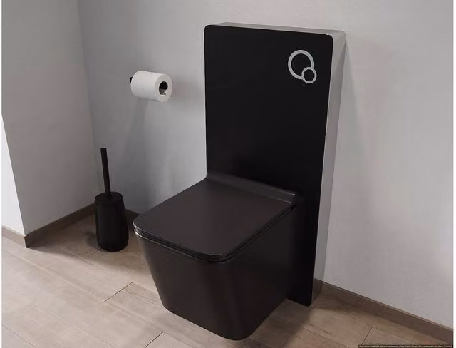 Vente-unique Matt Black Ceramic Wall-Mounted Toilet Pack with Decorative Support Frame – 1