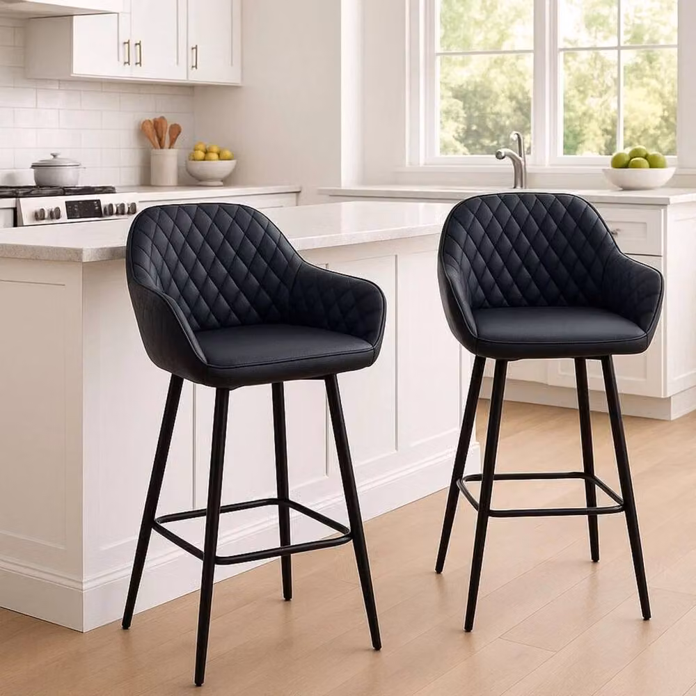 KORVIXA Ergonomic Black Synthetic Leather Bar Stool with Armrests – 3