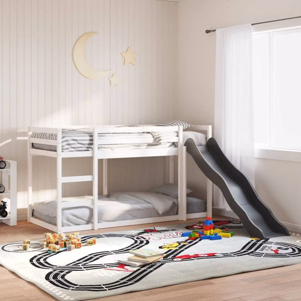 Berkfield Home White Solid Wood Bunk Bed with Slide and Ladder for Children, W/D/H: 90 x 200 cm – 2
