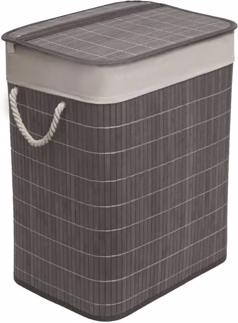 MantraRaj Bamboo Foldable Laundry Basket with Lid and Removable Liner, 65L Square Hamper in Brown or Grey – 4