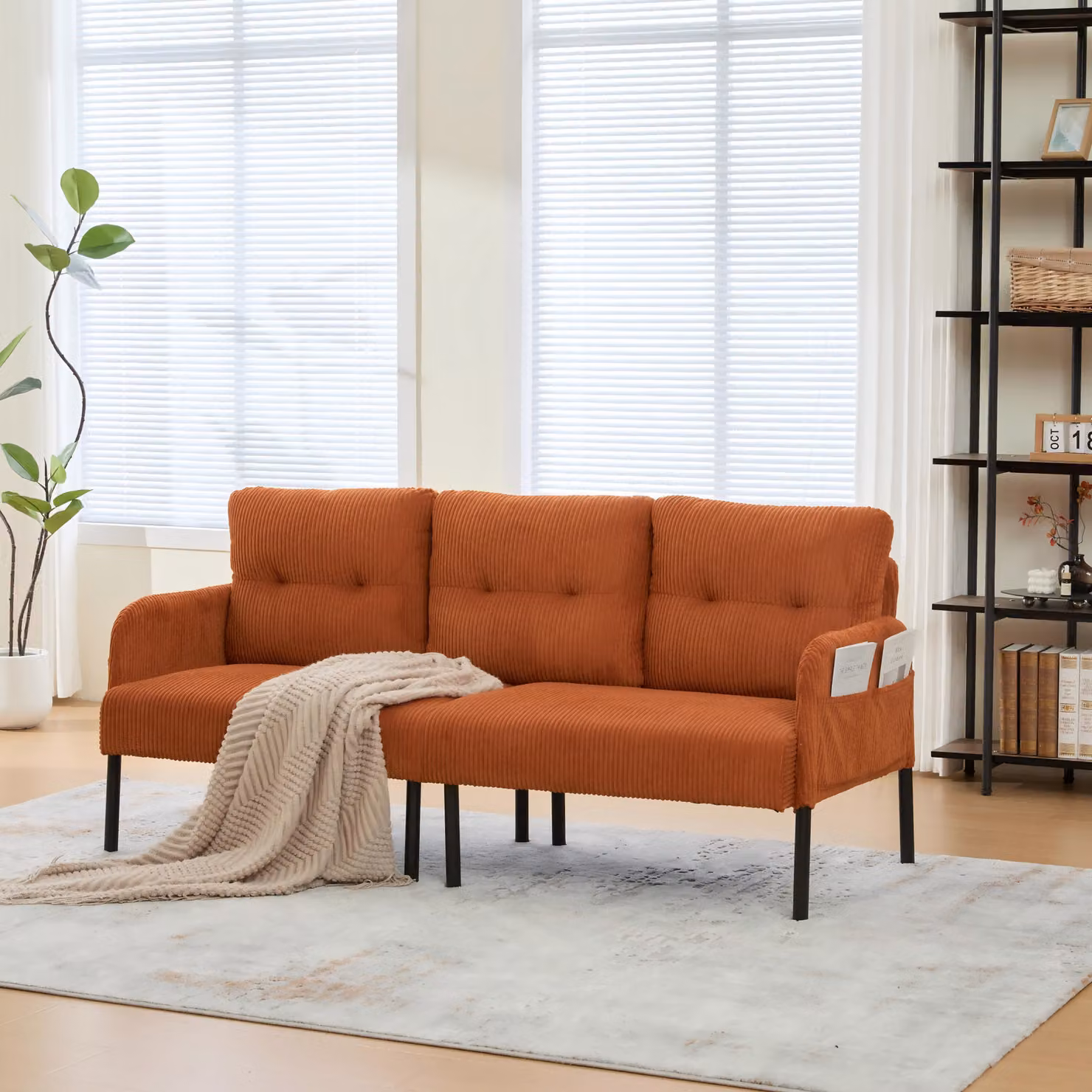 Aosom UK Oversized Two-Seater Corduroy Sofa in Orange with Ergonomic Curves and Dual Side Storage Pockets, W/D/H: 171 x 72 x 80 cm – 3