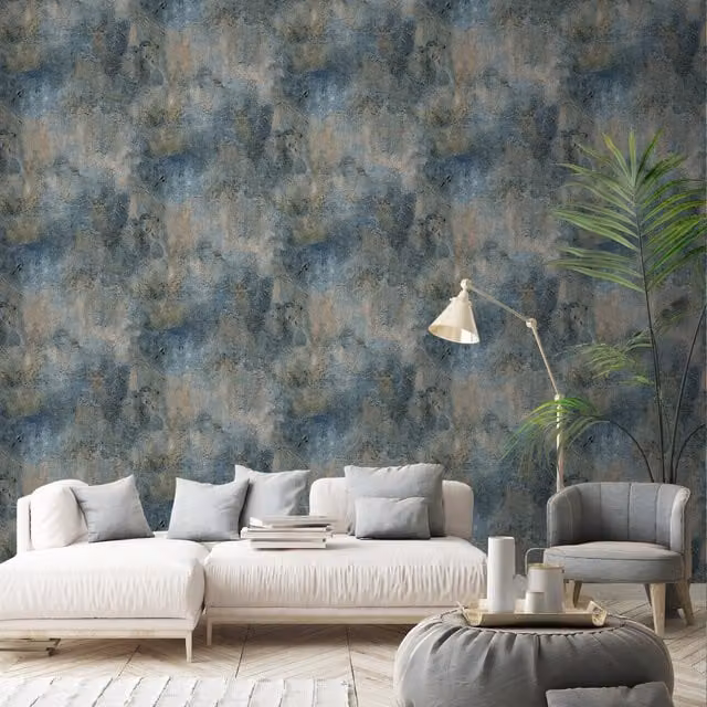 Grandeco Blue Abstract Minimalist Plain Wallpaper Roll