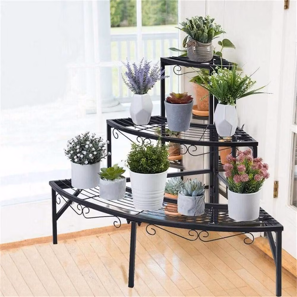Kelvenix 3 Tier Metal Corner Plant Stand in Matt Black, H 58.0 cm x W 56.0 cm x D 58.0 cm – 2