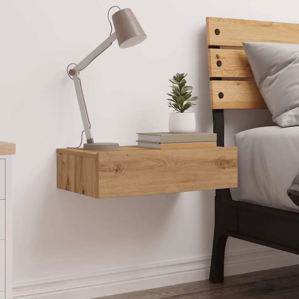 Berkfield Home Artisan Oak Wall Mounted Bedside Cabinet with Integrated Lighting, Brown, W: 60 cm, D: 35 cm – 3