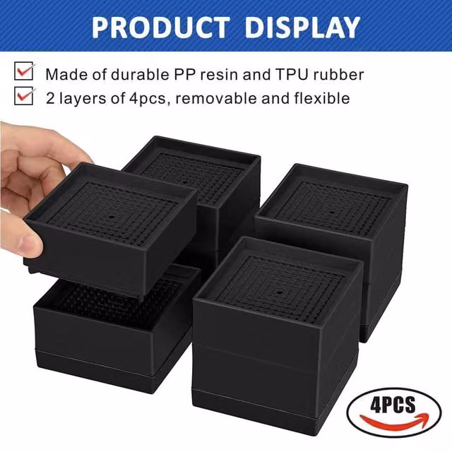 SPETLEK Heavy Duty 3 Inch Black Chair and Bed Risers, 4 Pack