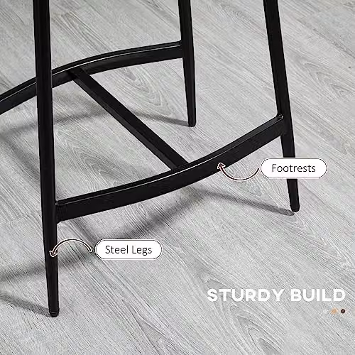 HOMCOM Set of 2 Brown Microfibre Upholstered Industrial Bar Stools with Metal Frame – 5