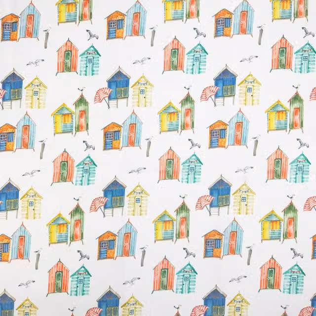 Terrys Multicolour Beach Huts UV Resistant Outdoor Polyester Fabric