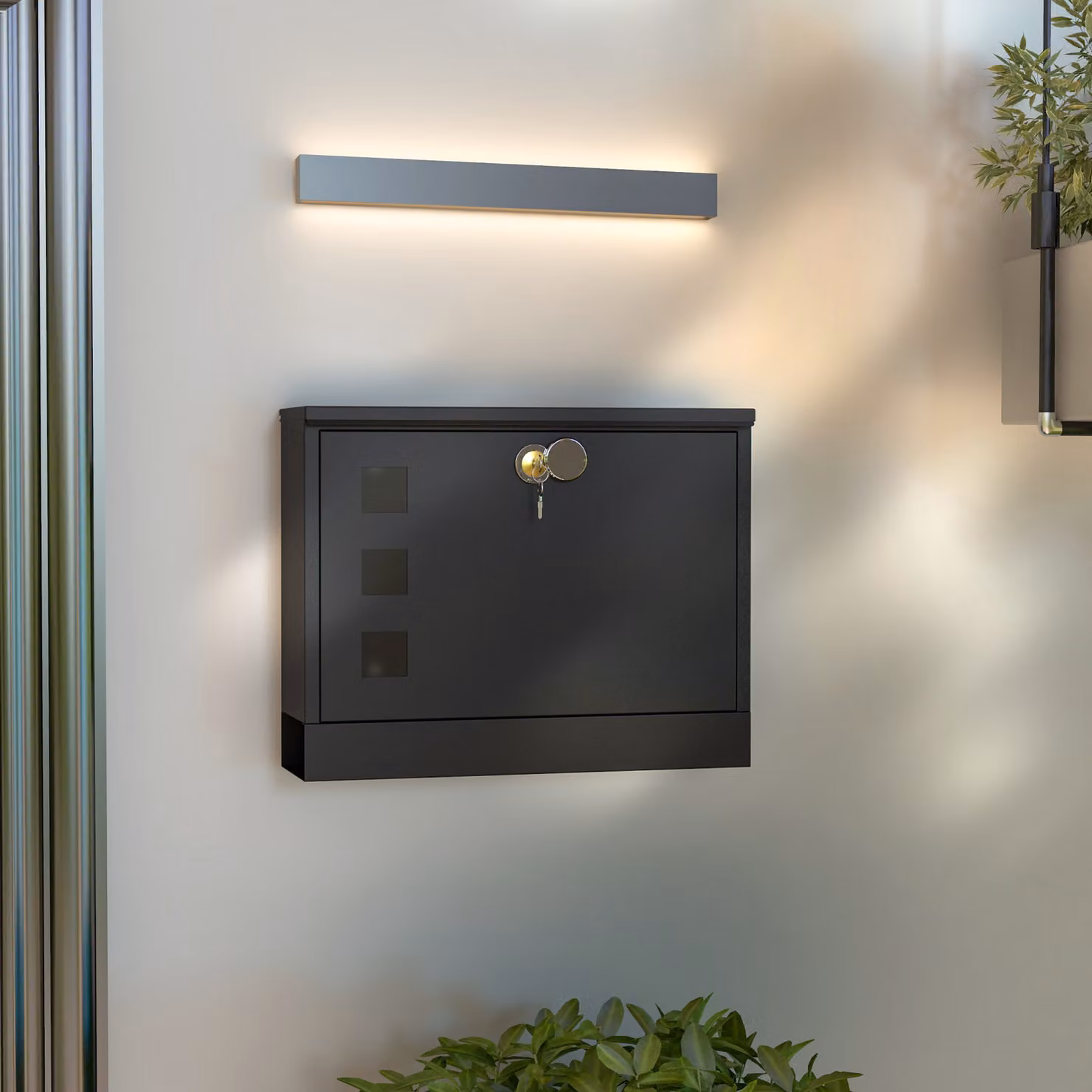 HOMCOM Wall Mounted Steel Letterbox in Black with Viewing Windows and 2 Keys – 2