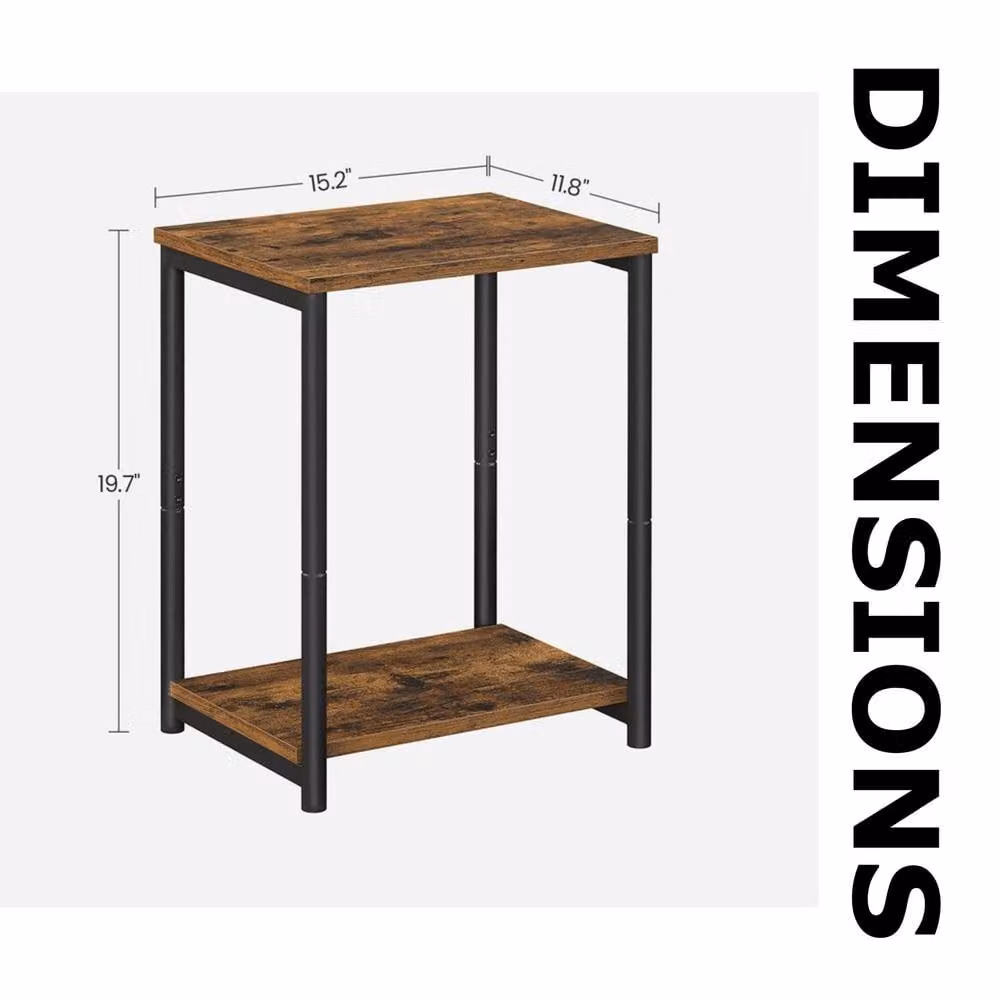 Pirlo Plush 2 Tier Side End Table with Black Steel Frame and Brown Composite Wood Tiers, W/D/H: 30 x 30 x 50 cm – 8
