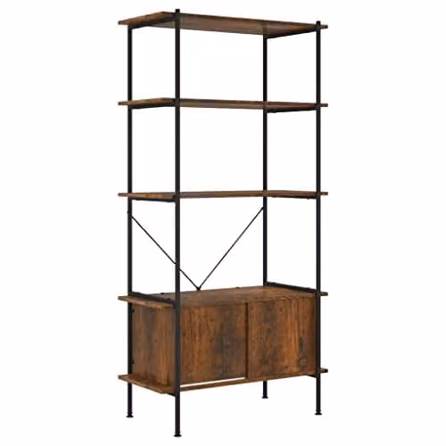 vidaXL 5-Tier Shelving Unit with Cabinet in Brown Metal and Wood, W/D/H: 80 x 40 x 163 cm – 1