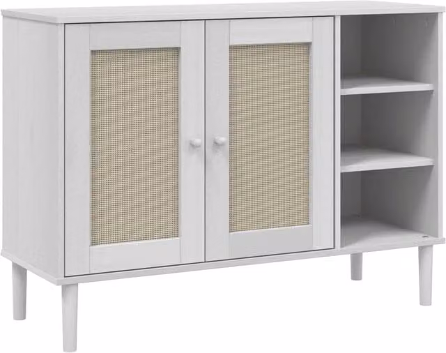 Berkfield Home Senja Sideboard in White Rattan Look Solid Pine Wood, W/D/H: 112 x 40 x 80 cm
