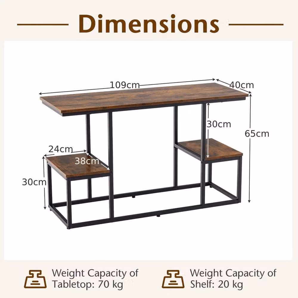 VOGREX Rustic Industrial TV Console in Brown with Metal Accents and Media Compartments, W/D/H: 109.0 x 65.0 x 41.2 cm – 2