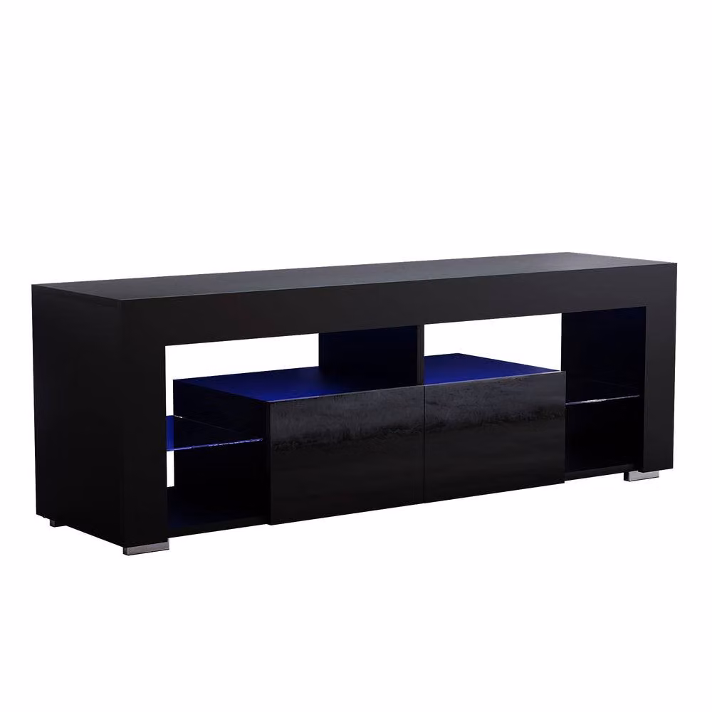 HD Designs Vida Designs Luna Modern Glossy Black 2 Drawer LED TV Unit with Glass Details – 2