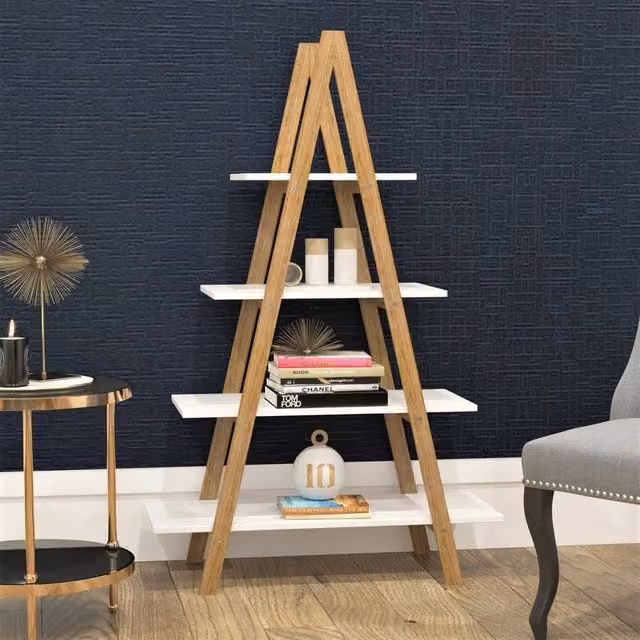 FLAVORA 4 Tier Bamboo Ladder Display Storage Shelf in Brown