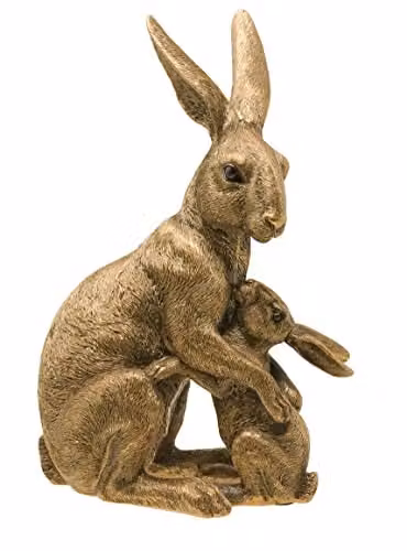 Leonardo Reflections Bronzed Mother and Baby Hare Figurine, Bronze