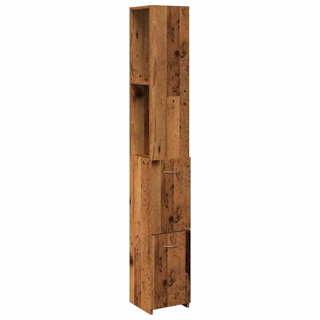 Berkfield Home Rustic Brown Bathroom Cabinet with Hinged Doors and Open Shelf, W/D/H: 25 x 25 x 170 cm – 2