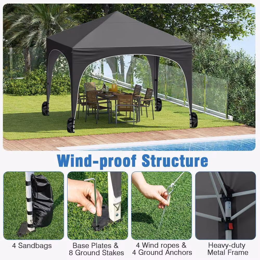 Costway Pop up Canopy Tent Portable Foldable Beach Sun Shelter, Grey/Silver, W: 300 cm, D: 300 cm, H: 286 cm – 8