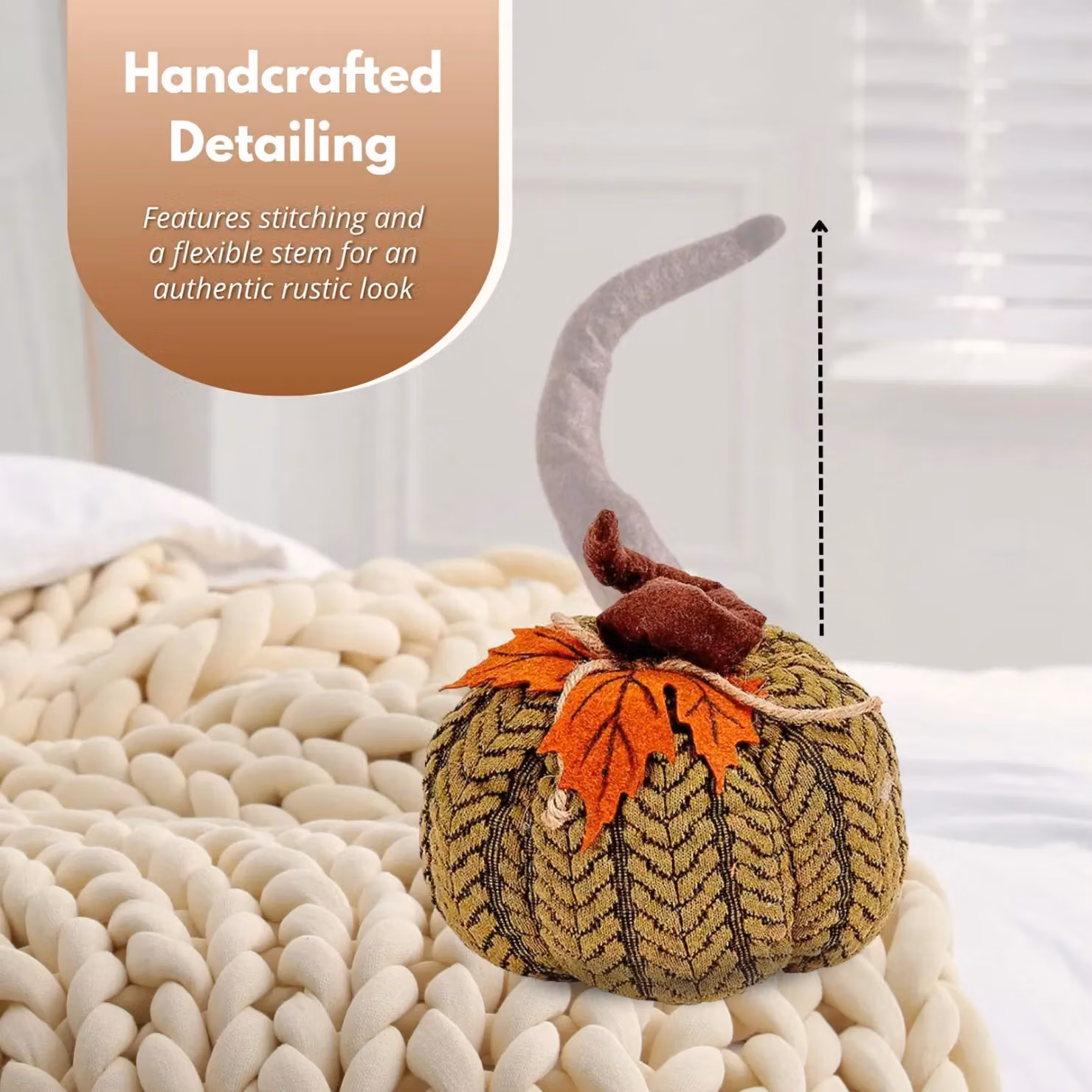 Marco Paul Green Plush Pumpkin Autumn and Halloween Tabletop Decoration, Height: 16 cm – 5