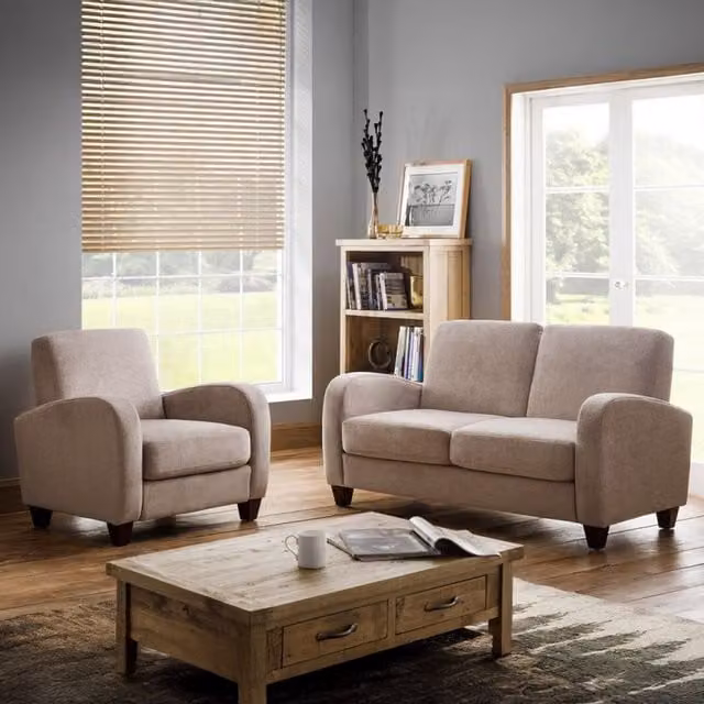 Ashfield Modern Chenille Armchair in Beige and Yellow with Solid Wood Frame