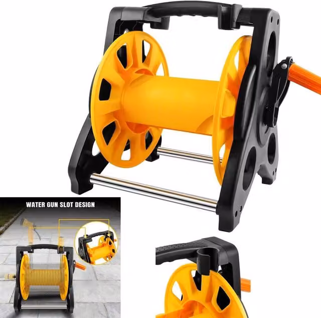 SPETLEK Portable Garden Hose Reel Trolley with 25m Water Pipe in Yellow – 1