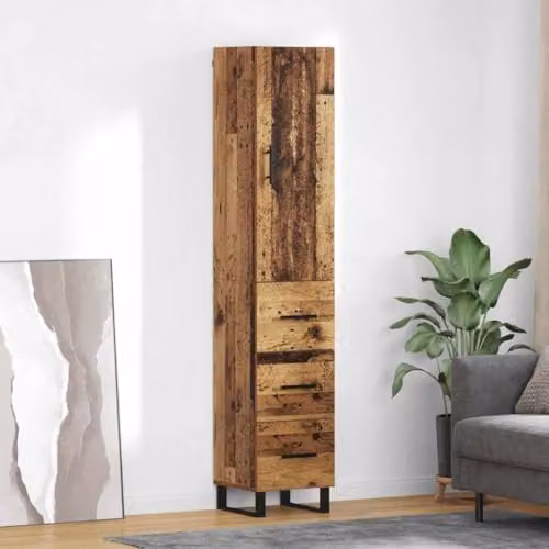 vidaXL Modern Highboard in Old Wood Brown with Internal Shelves and Drawers, H 180 x W 34.5 x D 38 cm – 2