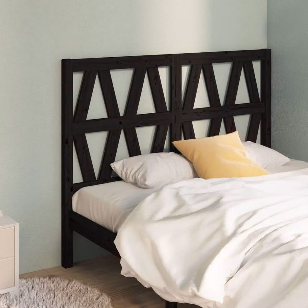Berkfield Home Black Rustic Solid Pine Wood Bed Headboard, W: 126 cm, D: 4 cm, H: 100 cm – 2