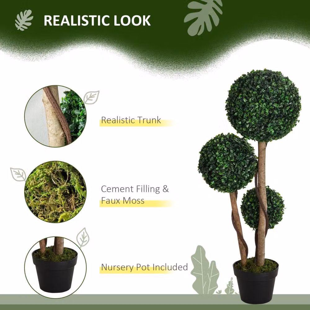 Wyld Haus Dark Green Artificial Boxwood Three Ball Topiary in Weighted Black Pot – 4