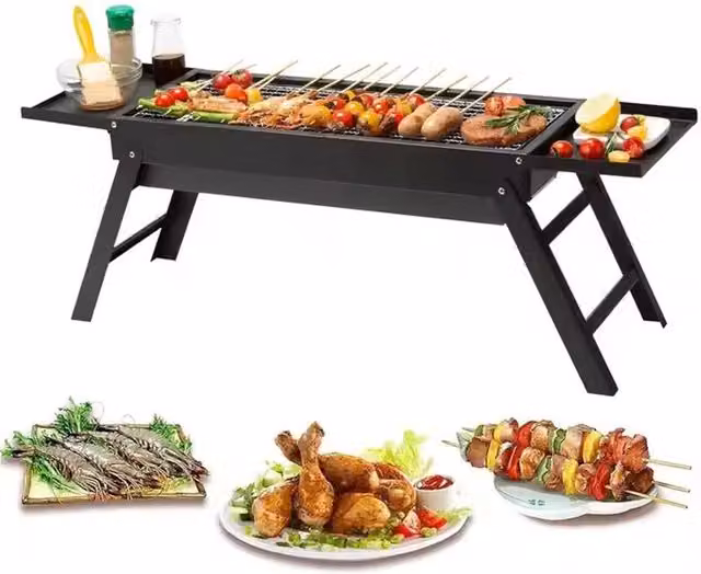NESTLUNE Portable Folding Charcoal BBQ Camping Grill, Black, W: 100 cm, D: 60 cm, H: 33.5 cm – 1