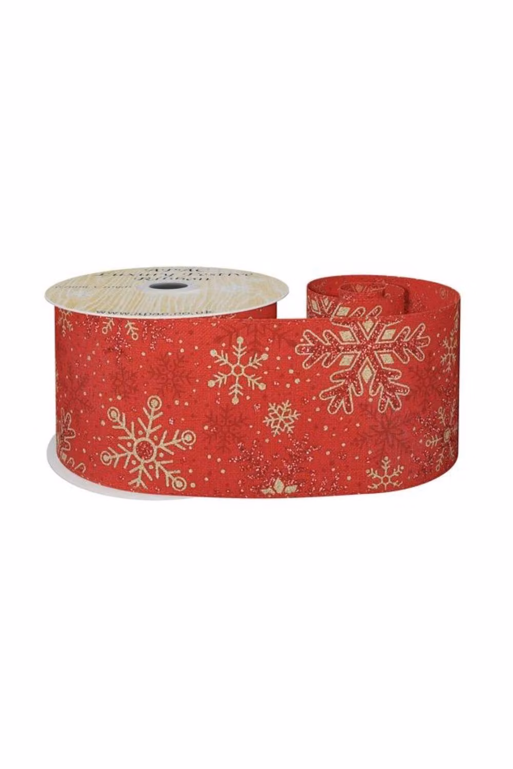 KDMD Red Wired Ribbon with Red and Gold Snowflakes, Width: 6.3 cm, Length: 10 yards – 2