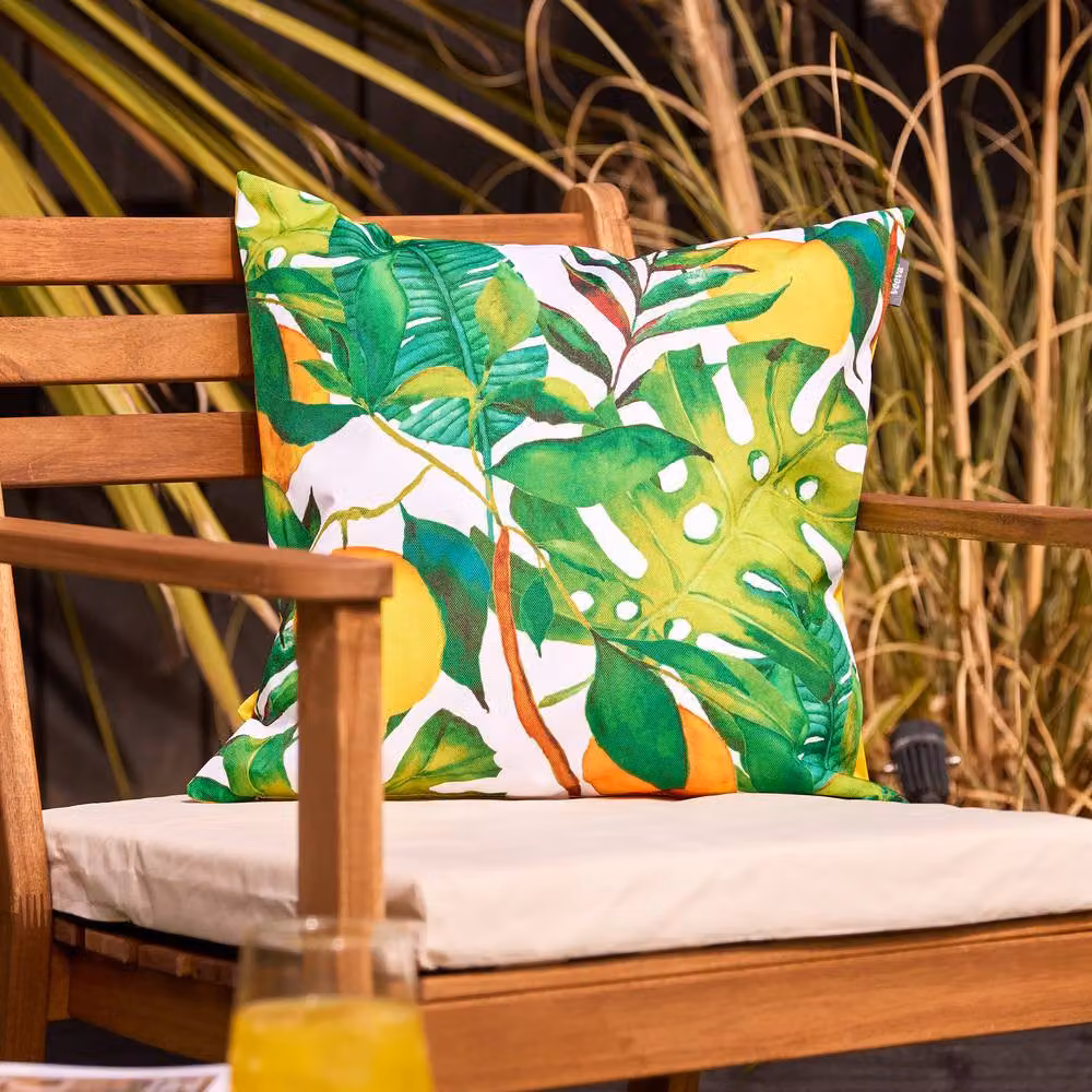 icon Eucalyptus Print Outdoor Cushion in Yellow with Olive Green Back, W/D/H: 43 x 43 x 43 cm – 2