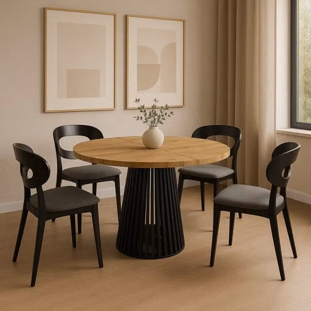 Heze Furniture Ruston Round Extendable Dining Table in Gold, Black and Brown