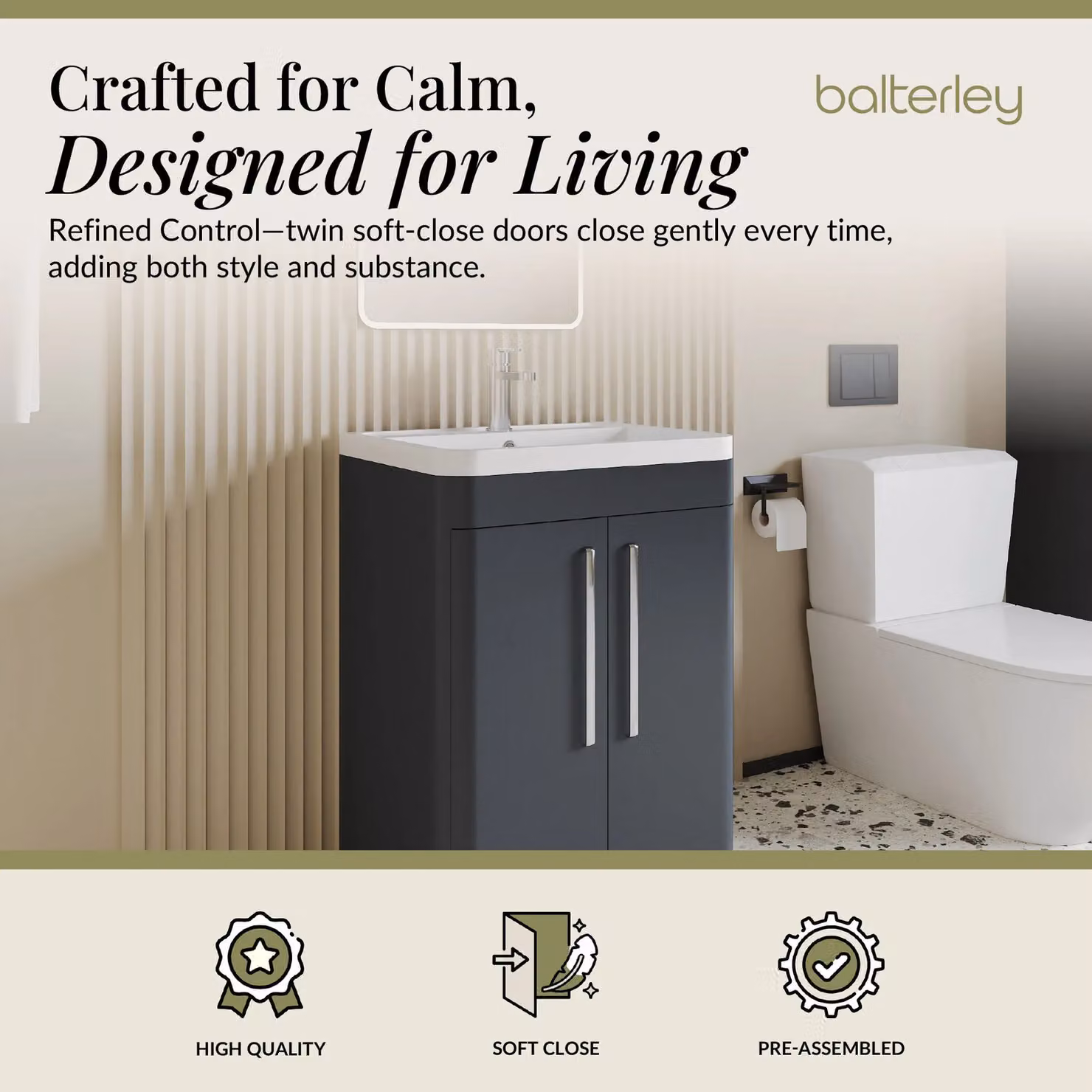 Balterley Contemporary 2 Door Floor Standing Bathroom Vanity Unit in Grey – 2
