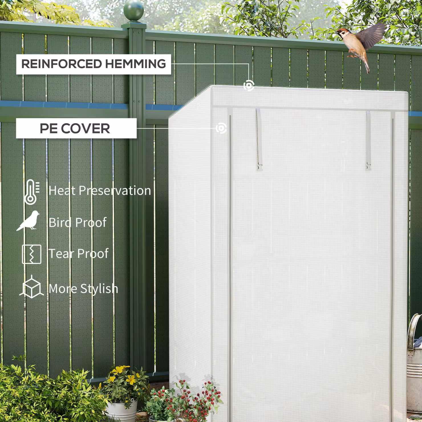 Outsunny 4 Tier Lean-to Mini Greenhouse with Reinforced PE Cover and Roll-Up Door, Grey, W/D/H: 110 x 50 x 171 cm – 3