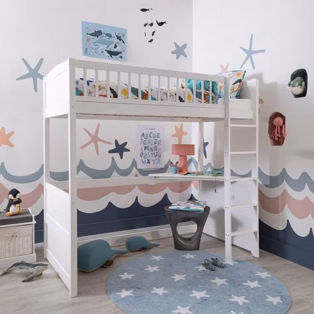 Noa and Nani Lottie Highsleeper Kids Cabin Bed with Skole Desk in White