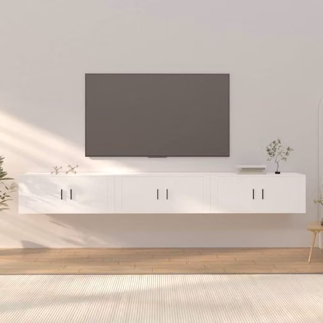 Berkfield Home Set of 3 Wall-mounted TV Cabinets, White, W: 100 cm, D: 34.5 cm, H: 40 cm
