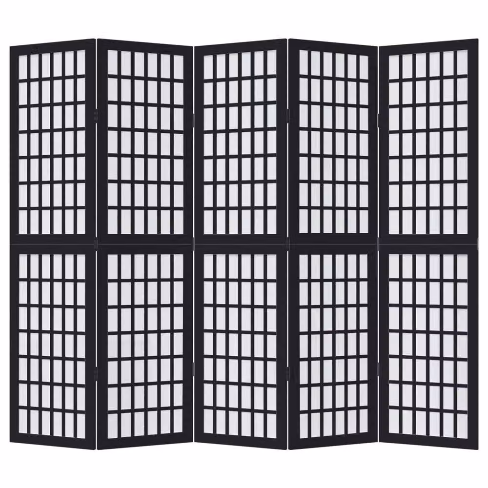 Berkfield Home 5-Panel Room Divider in Black Solid Paulownia Wood, H 180 cm x W 160 cm – 3