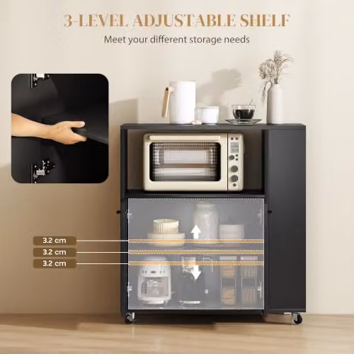 HOMCOM Kitchen Trolley on Wheels with 2-Door Cabinet, Black, W/D/H: 75 x 40 x 80.5 cm – 4