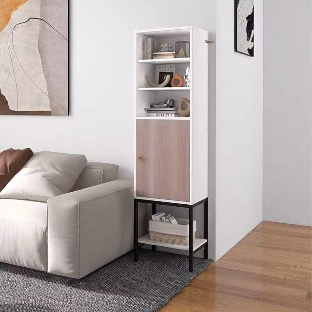 EONLION Tall Freestanding Storage Cabinet in White, H 146 x W 38 x D 30 cm – 1