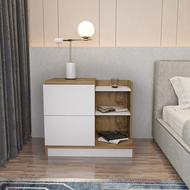 Decorotika Rena Bedside Table in White and Brown