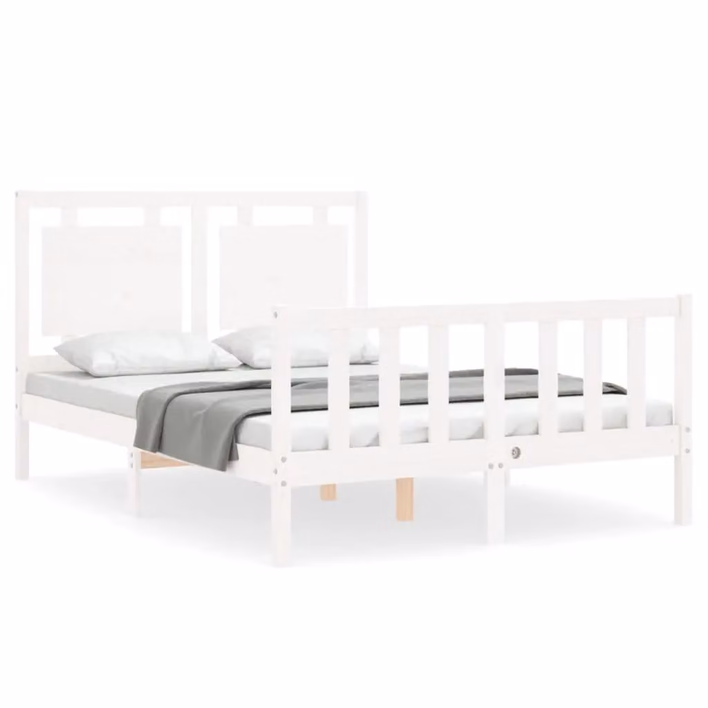 Berkfield Home White Solid Pine Bed Frame with Headboard W/D/H: 120 x 200 cm – 2