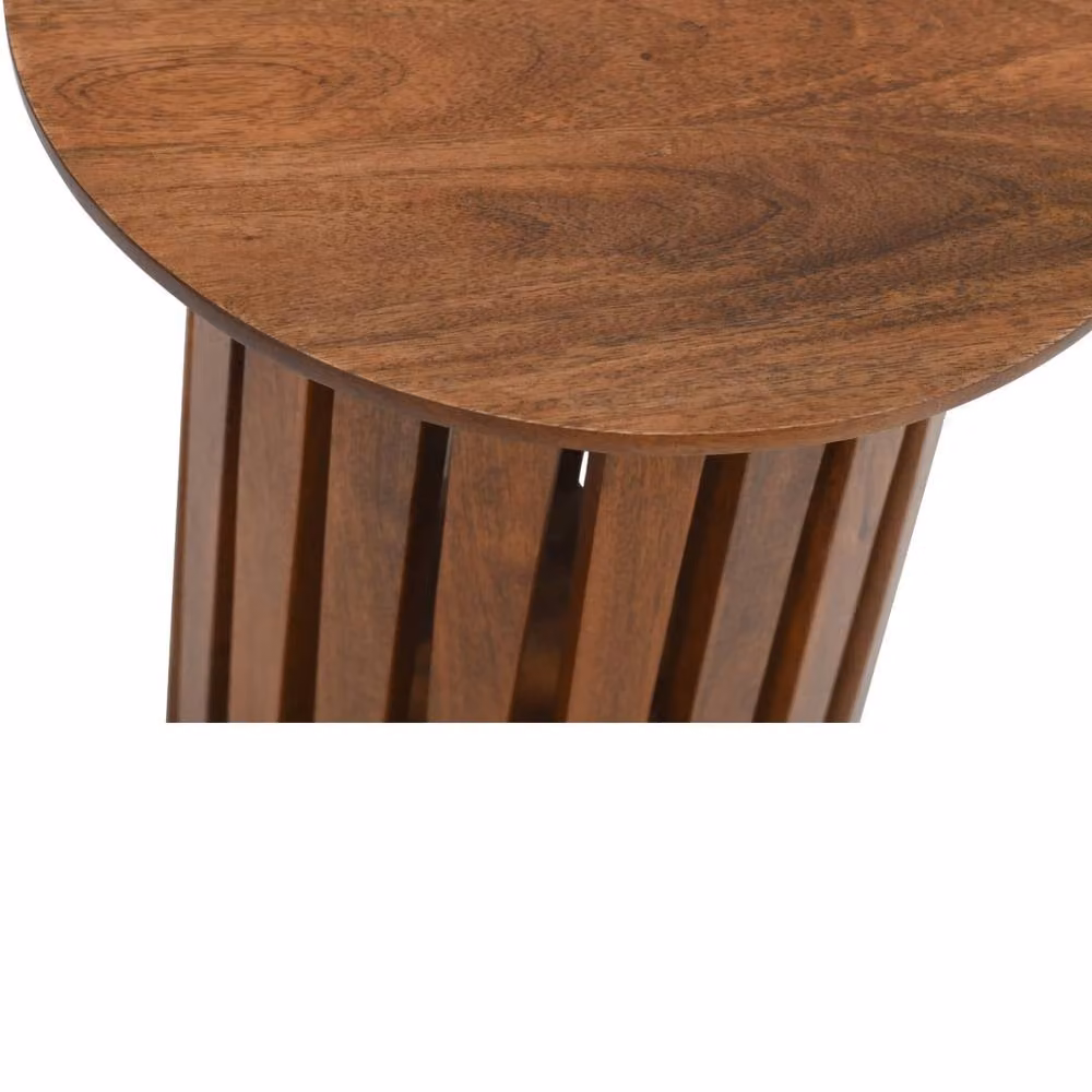 Wyld Haus Birmingham Round Slatted Mango Wood Side Table in Brown – 4