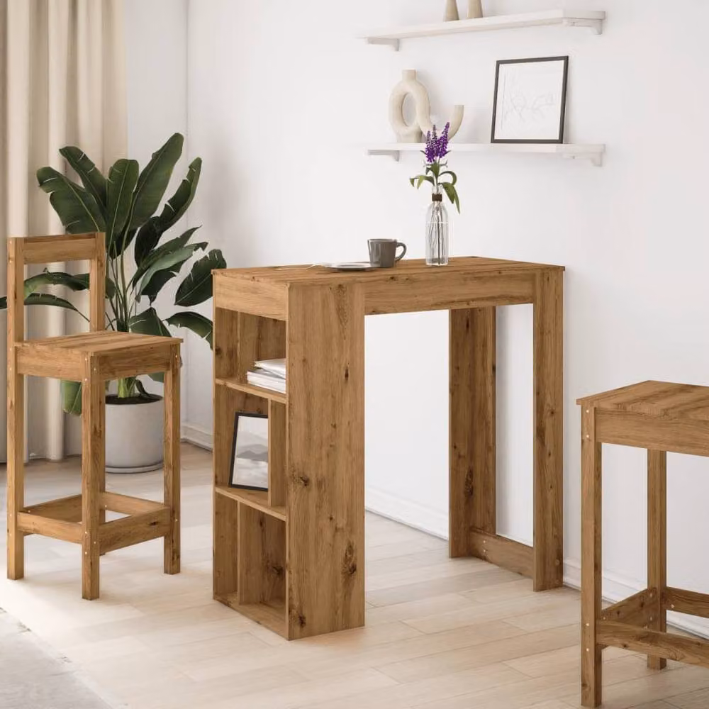 Berkfield Home Bar Table with Racks in Artisan Oak Brown, W/D/H: 102 x 50 x 103.5 cm – 2